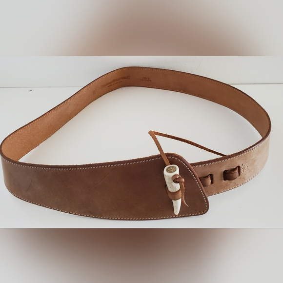 Vintage 80's Banana Republic Save-The-Tigers Leather Bone Belt Women's Sz 34" - Picture 2 of 14